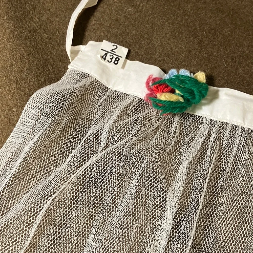 Vintage apron netting with yarn decoration and satin tie sheer 1960’s